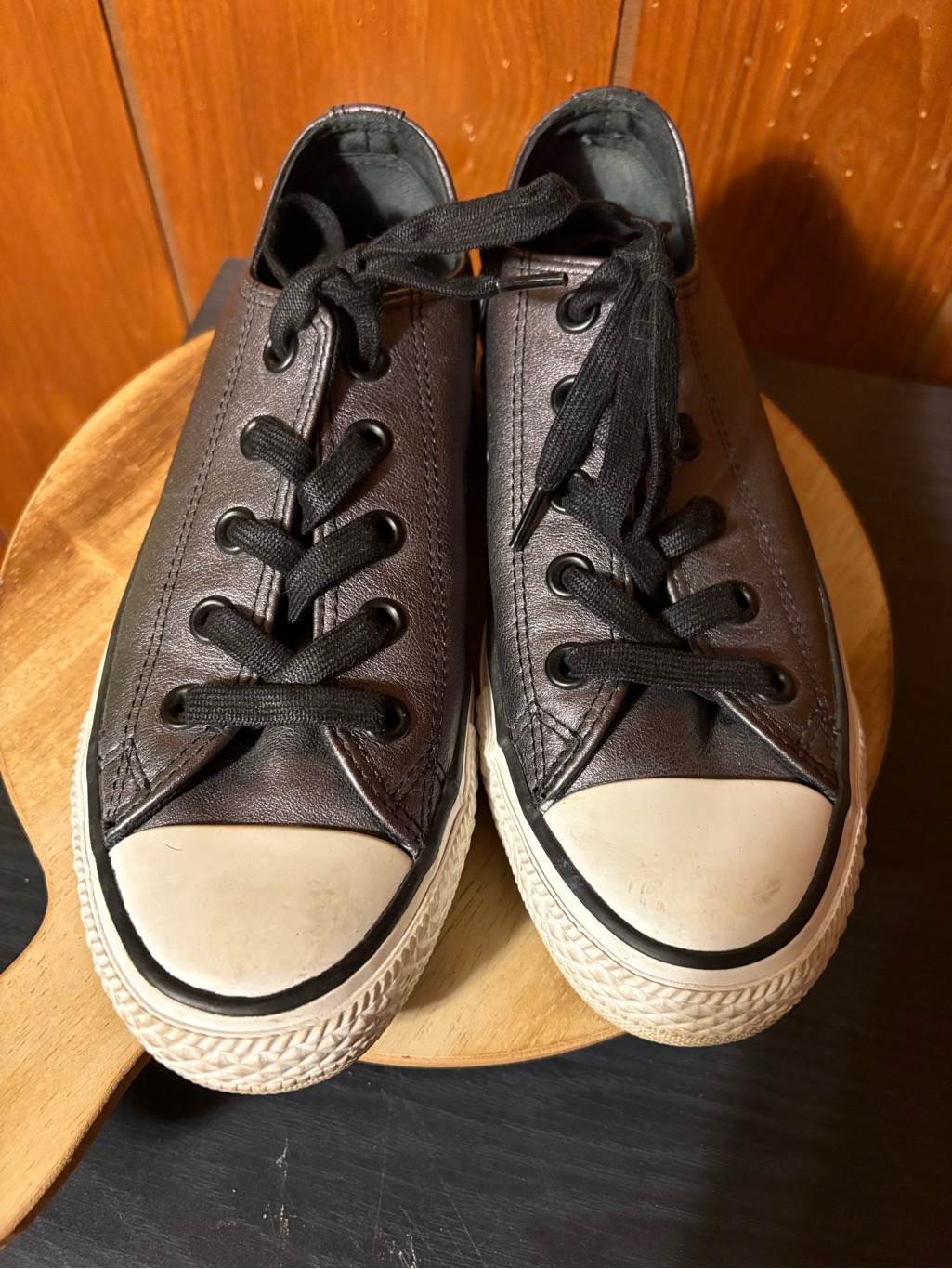 Converse Black Metallic Leather Upper Low-Top All Star Sneakers
